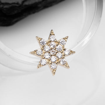 Detail View 1 of 14 Karat Gold Sparkle Starburst Dermal Anchor Top Part-Clear Gem